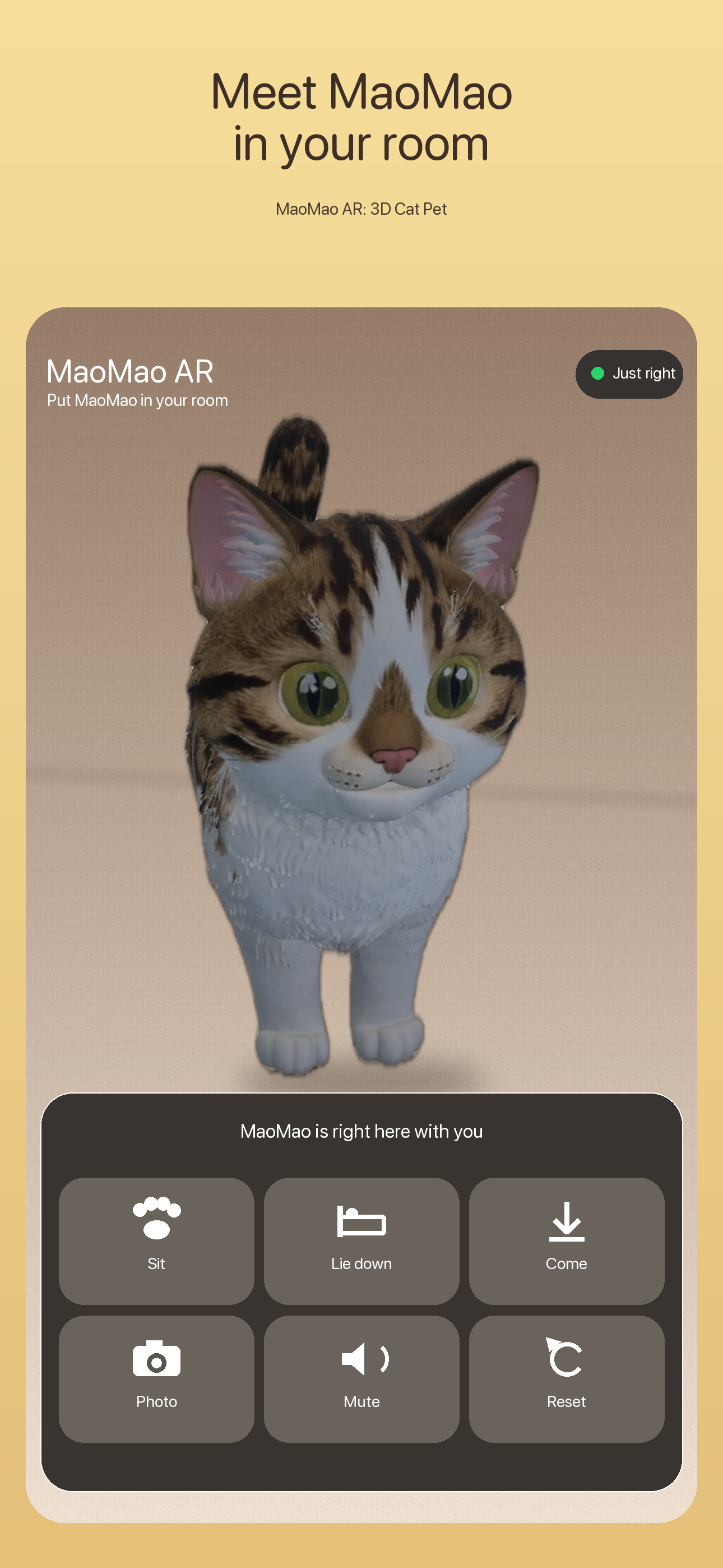 MaoMao AR standing in a real room on iPhone