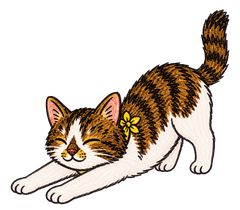 MaoMao stretching with her eyes closed.